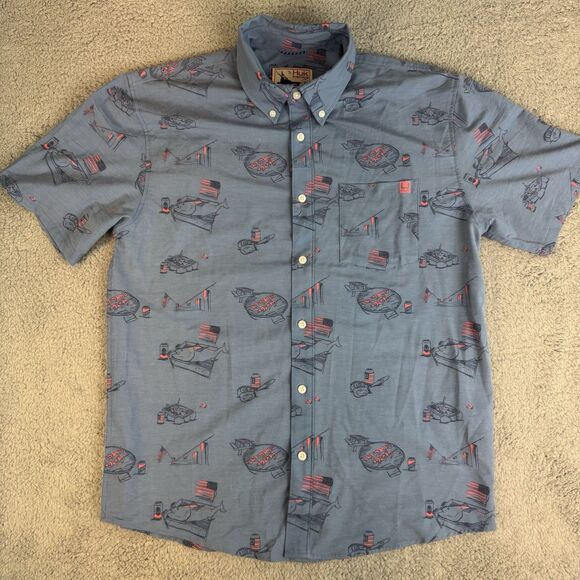 S Huk Shirt Mens M Blue Short Sleeve Button Down Performance Outdoors Fishing - Picture 2 of 9